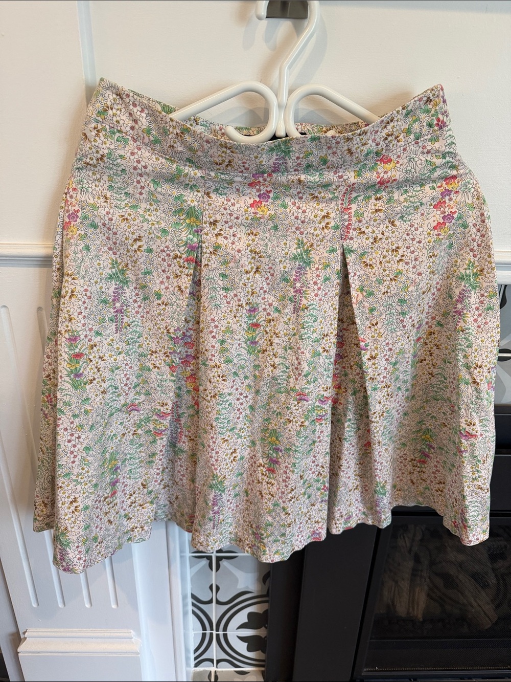 French Connection Cream Floral Skater Skirt with Pink & Green
